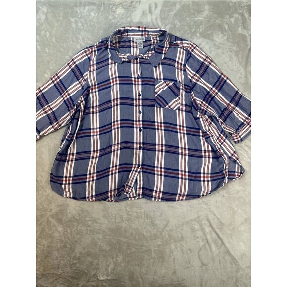 Women’s Catherines Plaid Button Up Red White Blue Plus Size 3X - Picture 2 of 13